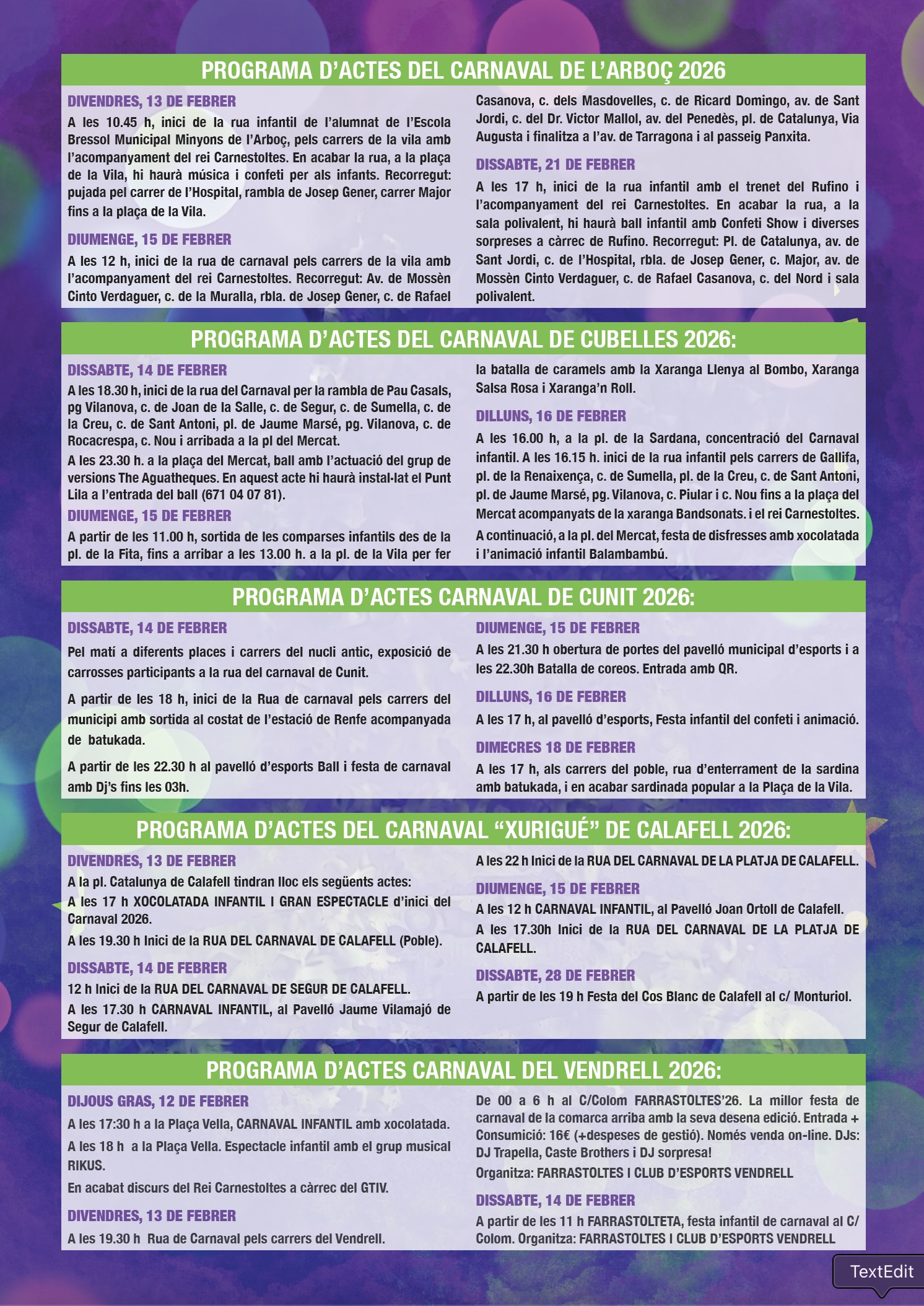 Programa Carnaval Penedès Marítim